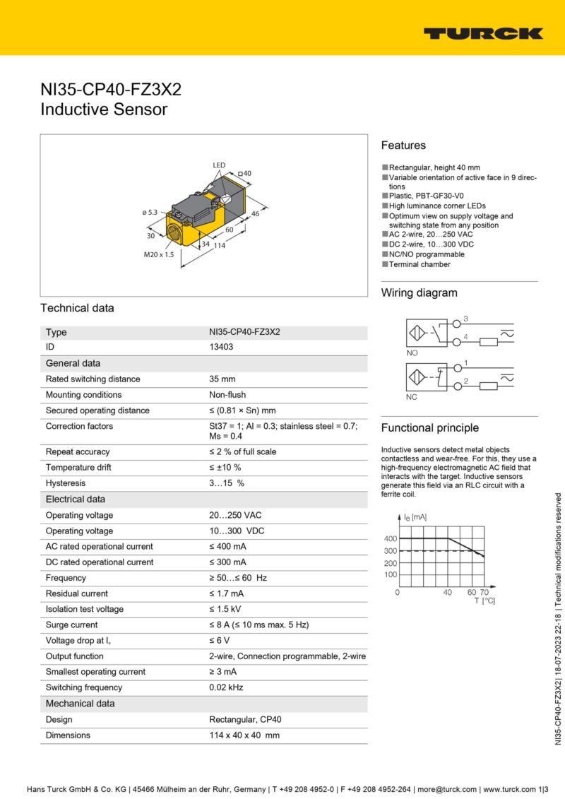 Sensor Inductivo Turck Ni35-cp40-fz3x2 - Image 3